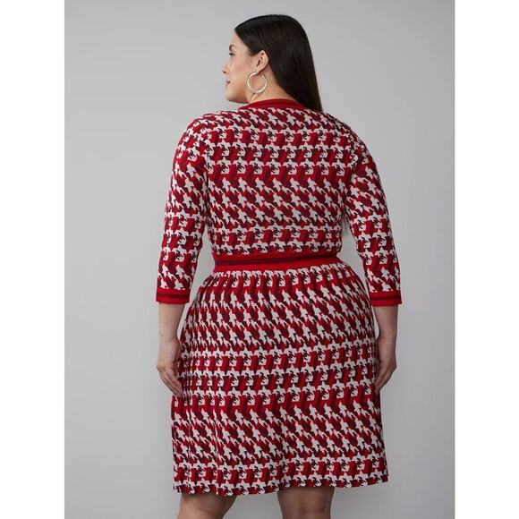 NWT NY & Co Womens Red Houndstooth Knit Dress Size XL Old Money Preppy Workwear - Picture 2 of 12